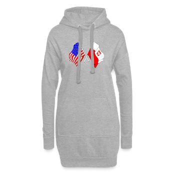 Flagge USA und Flagge Polen - Hoodie-Kleid - Grau meliert - Vorne