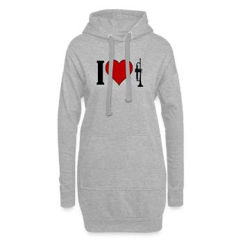 I ♥️ TRUMPET | Ich liebe Trompete - Hoodie-Kleid - Grau meliert - Vorne