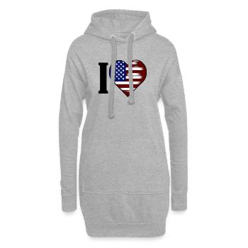 I ♥️ USA | Ich liebe die Vereinigten Staaten - Hoodie-Kleid - Grau meliert - Vorne