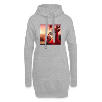 Rentier Alpaka mit Rotwein vor Sonnenuntergang - Hoodie-Kleid - Grau meliert - Vorne