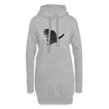 Katze sitzend, schwarz-weiß, tabby Motive - Hoodie-Kleid - Grau meliert - Vorne