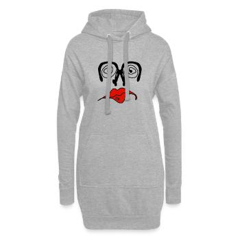 Rote Lippen Grafik auf Schwarz - Hoodie-Kleid - Grau meliert - Vorne