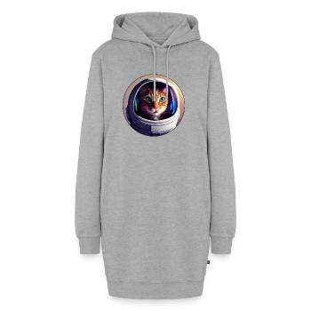 Weltraumkatze im Helm - Hoodie-Kleid - Grau meliert - Vorne