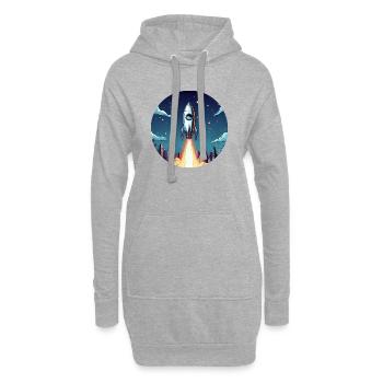 Lancement d’une fusée dans l’espace devant le ciel nocturne dans un style comique - Sweat-shirt à capuche long Femme - gris chiné - Devant