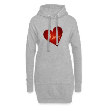 Cœur rouge vif avec inscription dorée - Sweat-shirt à capuche long Femme - gris chiné - Devant