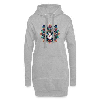 Katze mit Mandalas verziert - Hoodie-Kleid - Grau meliert - Vorne