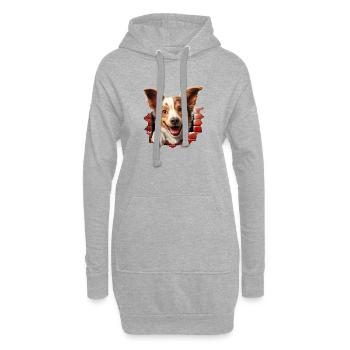 Hund guckt aus Mauer - Hoodie-Kleid - Grau meliert - Vorne