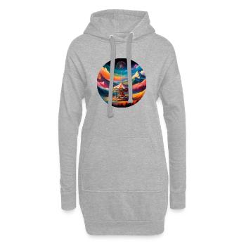 Bunte Berg Landschaft mit Karussell Pferden - Hoodie-Kleid - Grau meliert - Vorne