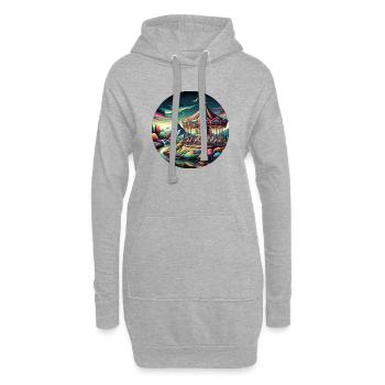 Fantasiewelt mit Berge, Karussell und Pferden - Hoodie-Kleid - Grau meliert - Vorne