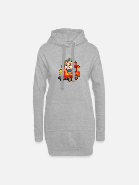Affe Eisenbahn Schimpanse Affe fährt Eisenbahn - Hoodie-Kleid - Grau meliert