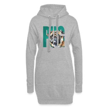 Mops Portrait - Hoodie-Kleid - Grau meliert - Vorne