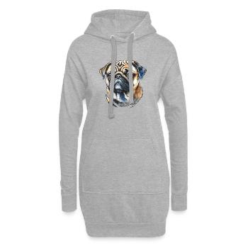 Mops Portrait - Hoodie-Kleid - Grau meliert - Vorne