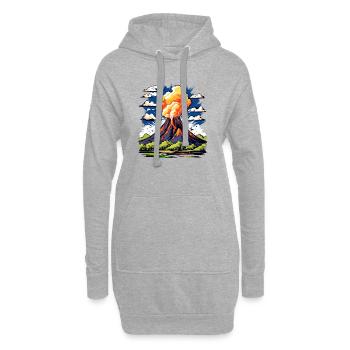 Volcan actif avec nuage de cendres et coulées de lave - Sweat-shirt à capuche long Femme - gris chiné - Devant