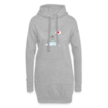 Bonhomme de neige souriant avec un cœur dans l’aura hivernale - Sweat-shirt à capuche long Femme - gris chiné - Devant