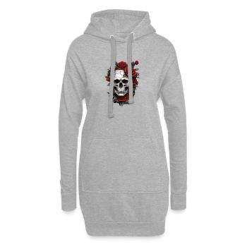 Schädel mit roten Rosen - Hoodie-Kleid - Grau meliert - Vorne