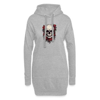 Roses Crâne Tatouage Floral - Sweat-shirt à capuche long Femme - gris chiné - Devant