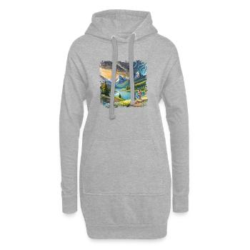 Enfants à vélo dans un paysage de montagne - Sweat-shirt à capuche long Femme - gris chiné - Devant
