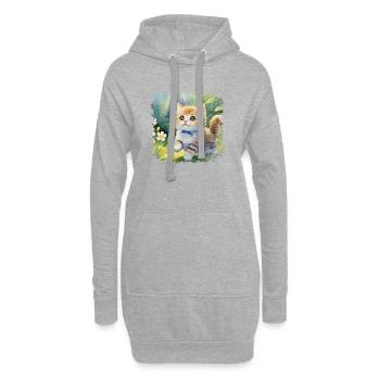 Niedliche Babykatze die fröhlich im Garten spielt - Hoodie-Kleid - Grau meliert - Vorne