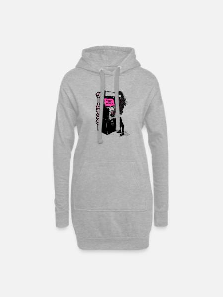Arcade Gaming Anime Girl Waiting for Player 2 - Hoodie Dress - heather grey