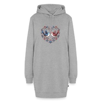 Herz der Tauben im Blumenkranz - Hoodie-Kleid - Grau meliert - Vorne