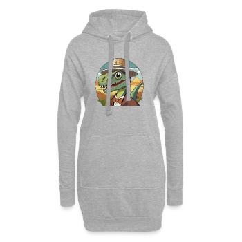 dinosaure drôle avec chapeau dans le style comique - Sweat-shirt à capuche long Femme - gris chiné - Devant