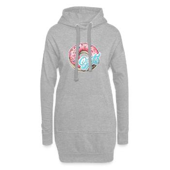 Rosa Streusel Donut mit süßem Etikett - Hoodie-Kleid - Grau meliert - Vorne