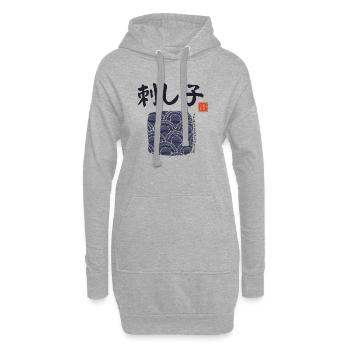 Sashiko - Japanische Stickerei - Sticken - Japan - Hoodie-Kleid - Grau meliert - Vorne