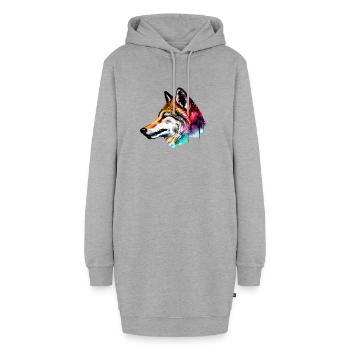 Colorfull Wolfskopf - Hoodie-Kleid - Grau meliert - Vorne