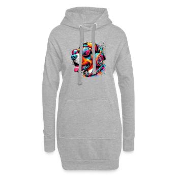 Hund DJ Hut und Sonnenbrille hört Musik - Hoodie-Kleid - Grau meliert - Vorne