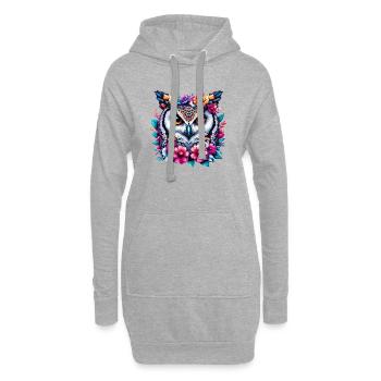 Eule mit Blumen geschmückt - Hoodie-Kleid - Grau meliert - Vorne