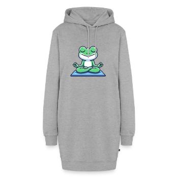 Meditative Amphibie: Der erleuchtete Frosch - Hoodie-Kleid - Grau meliert - Vorne