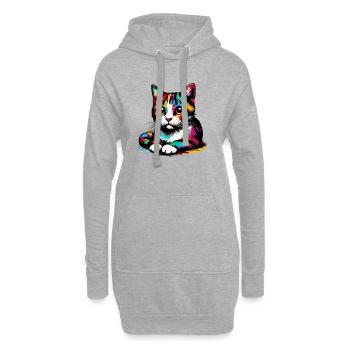 Katze - Hoodie-Kleid - Grau meliert - Vorne