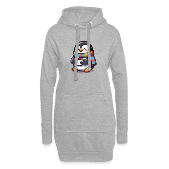 Pingouin charmant avec écharpe colorée - Sweat-shirt à capuche long Femme - gris chiné - Devant