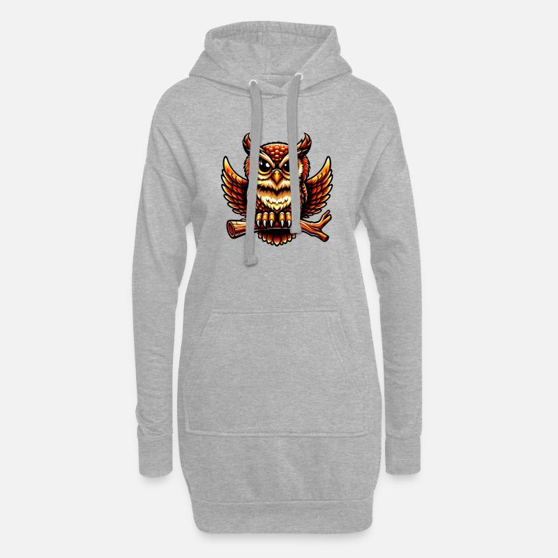 Eule - Hoodie-Kleid - Grau meliert
