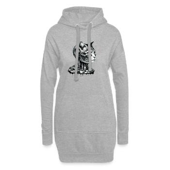 Katzenkopf gestaltet als Roboter im Retro-Look - Hoodie-Kleid - Grau meliert - Vorne