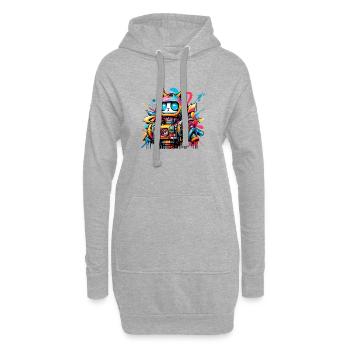 Katze gestaltet als Roboter im Comic Graffiti Stil - Hoodie-Kleid - Grau meliert - Vorne