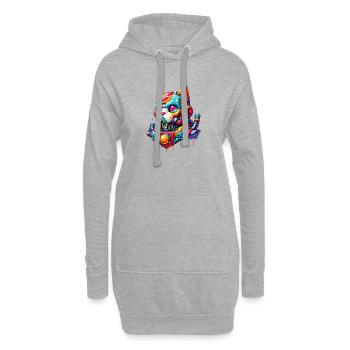 Katze gestaltet als Roboter im Comic Graffiti Stil - Hoodie-Kleid - Grau meliert - Vorne