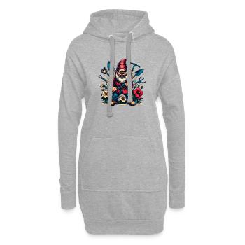 Nain de jardin coloré et sinistre avec des fleurs et des outils - Sweat-shirt à capuche long Femme - gris chiné - Devant