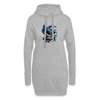 Lebendiges buntes Motiv eines Skaters - Hoodie-Kleid - Grau meliert - Vorne