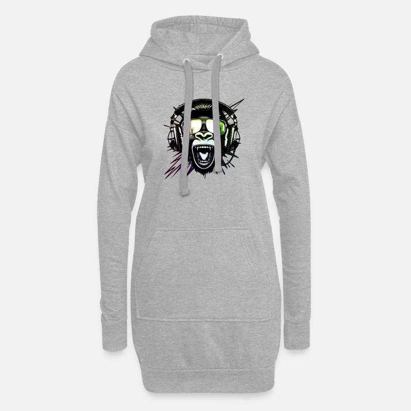 Affe mit Neonbrille - Hoodie-Kleid - Grau meliert