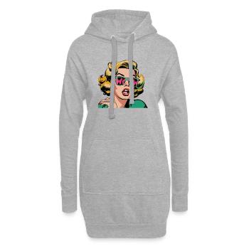Portrait Pop Art WOW avec lunettes de soleil pailletées - Sweat-shirt à capuche long Femme - gris chiné - Devant