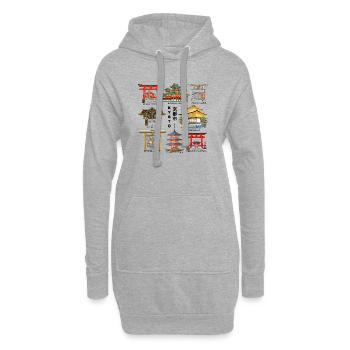 Kyoto au Japon, Sanctuaires, Temples, Dessin de château - Sweat-shirt à capuche long Femme - gris chiné - Devant