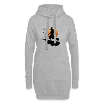 fliegende Hexe auf einem Besen im Licht des Mondes - Hoodie-Kleid - Grau meliert - Vorne