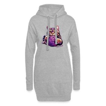 Katze spielt mit einem Wollknäuel - Hoodie-Kleid - Grau meliert - Vorne