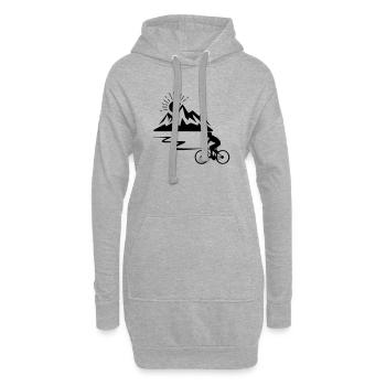Cycliste avec des montagnes en arrière-plan et le soleil qui disparaît - Sweat-shirt à capuche long Femme - gris chiné - Devant