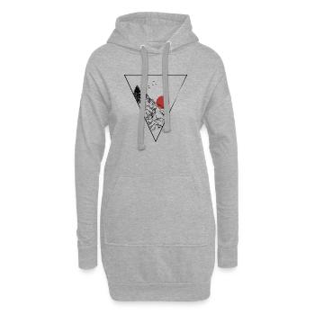 Rote Sonne über minimalistischer Bergsilhouette - Hoodie-Kleid - Grau meliert - Vorne