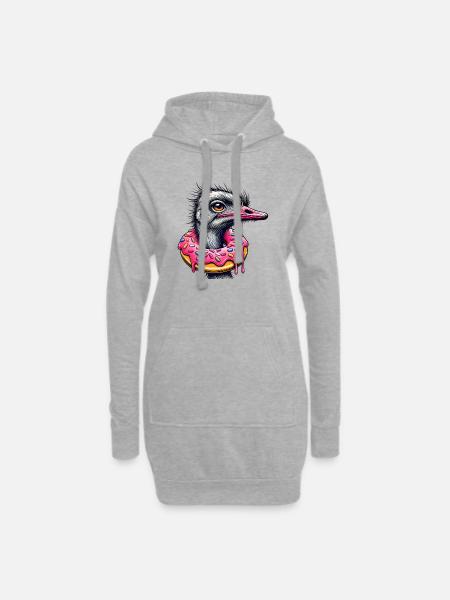 witziger Augenschmaus - Vogel Strauß mit Donut - Hoodie-Kleid - Grau meliert