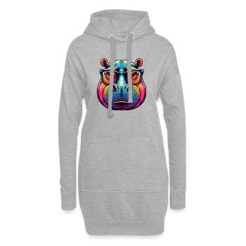 Nilpferd mit Brille - Hoodie-Kleid - Grau meliert - Vorne