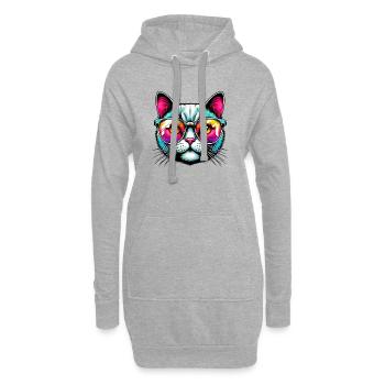 Kater mit Sonnenbrille - Hoodie-Kleid - Grau meliert - Vorne