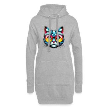 Kater mit Sonnenbrille - Hoodie-Kleid - Grau meliert - Vorne